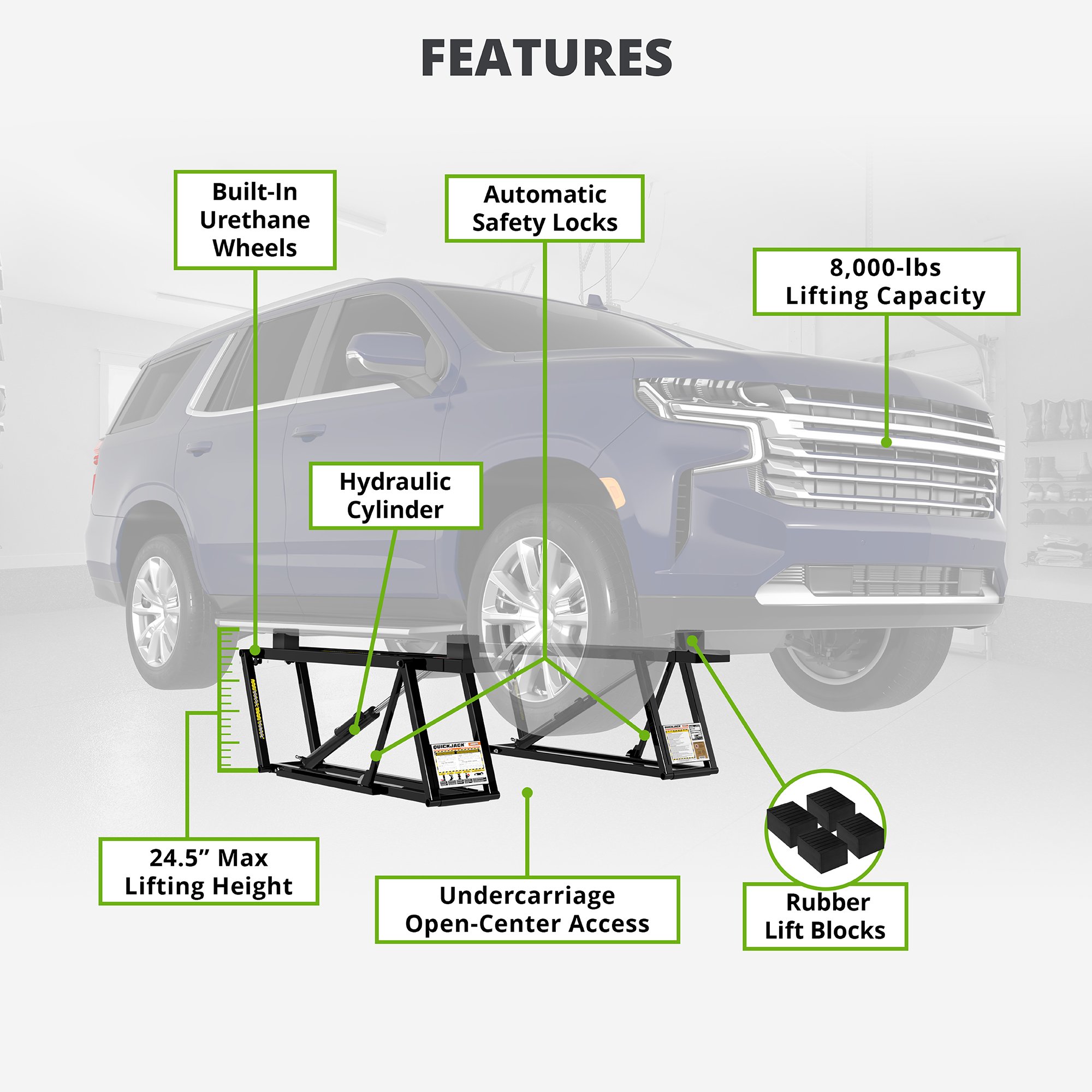 thumbnail image 2 of QuickJack 8000TL Portable Car Lift, With 110V Power Unit, 8000lb. Capacity 2 of 13
