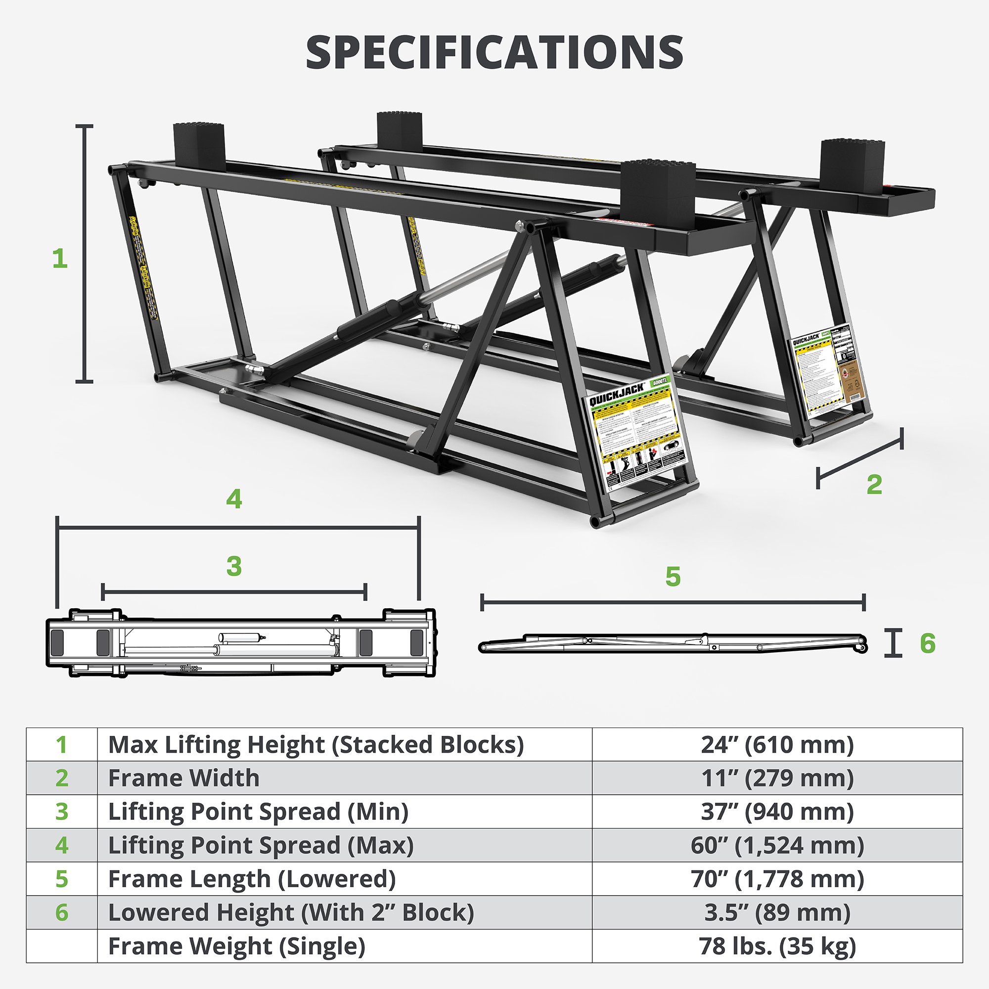 6000TL 6 000 lb Portable Car Lift Package Standard Frame Most Popular 