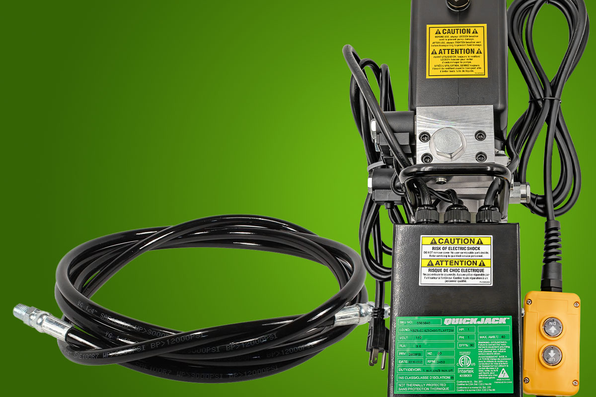 QuickJack portable car lift accessories including longer hoses and upgraded power unit