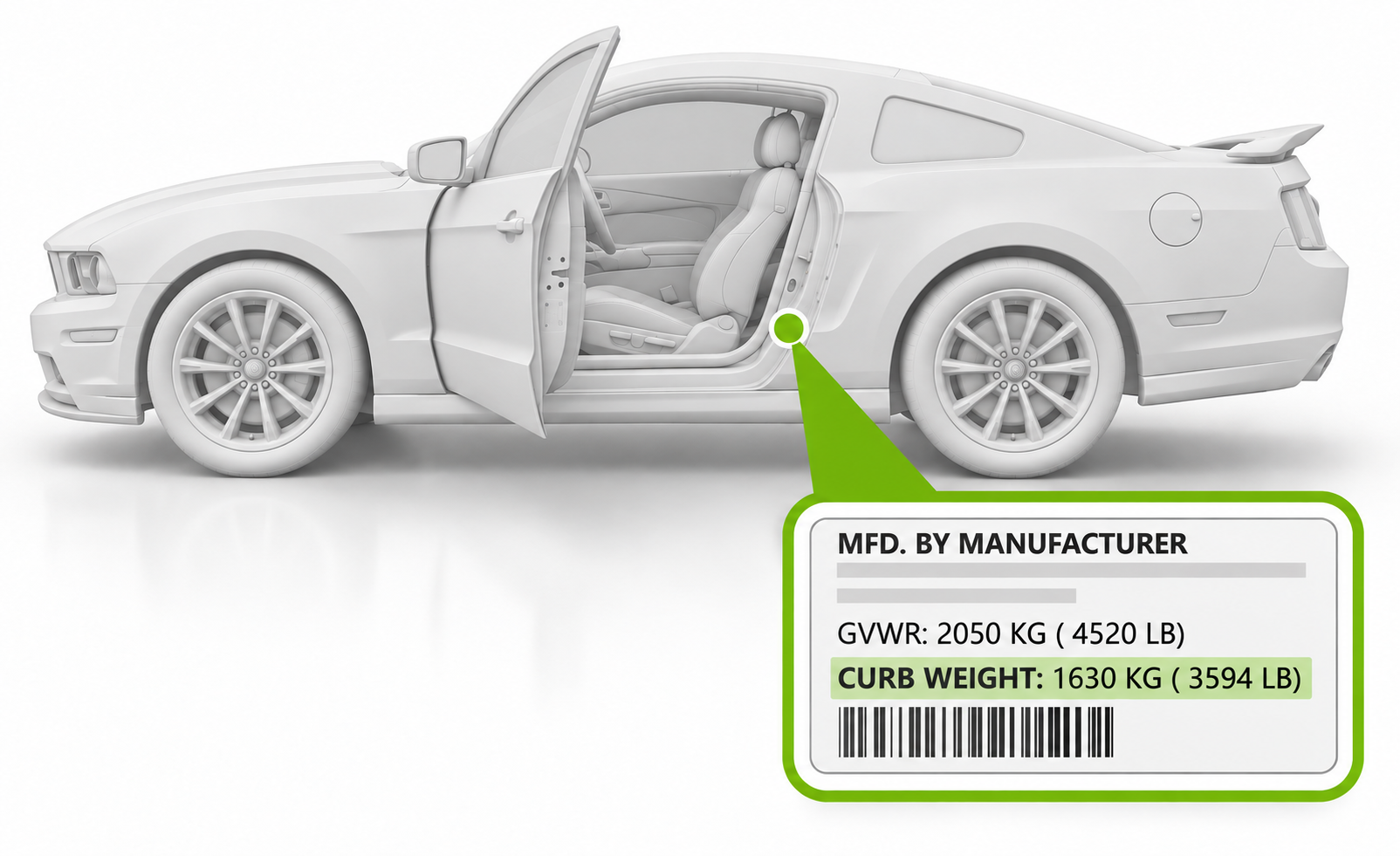 Finding vehicle curb weight on the driver's side door sticker