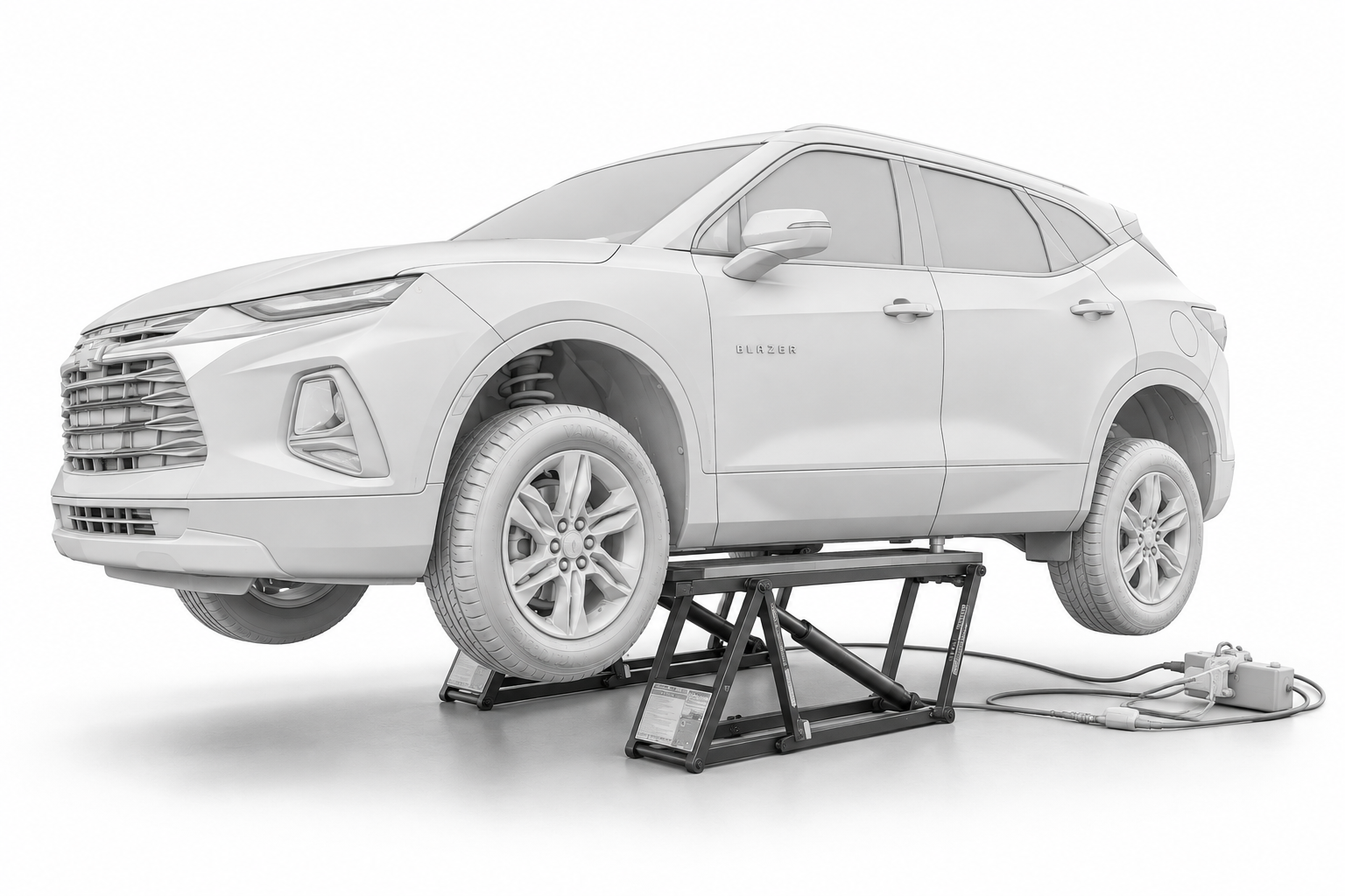 QuickJack frames supporting a vehicle