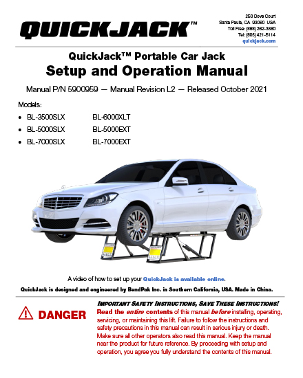 QuickJack SLX Model Setup and Operation Manual