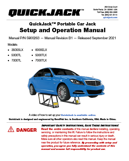 QuickJack TL Model Setup and Operation Manual
